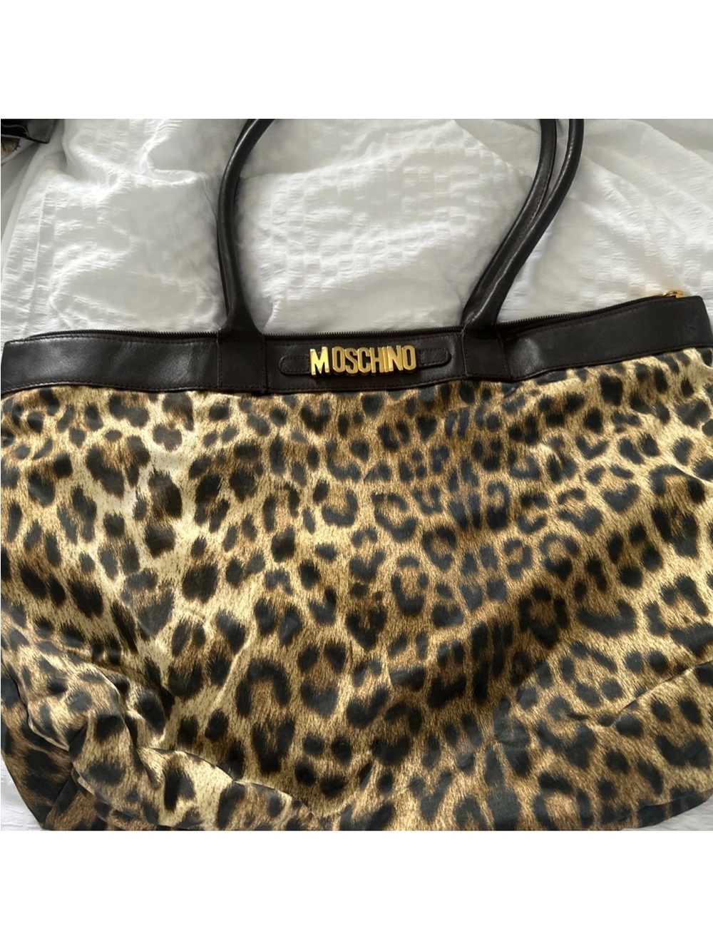 Moschino Leopard Print Tote in Brown and Gold